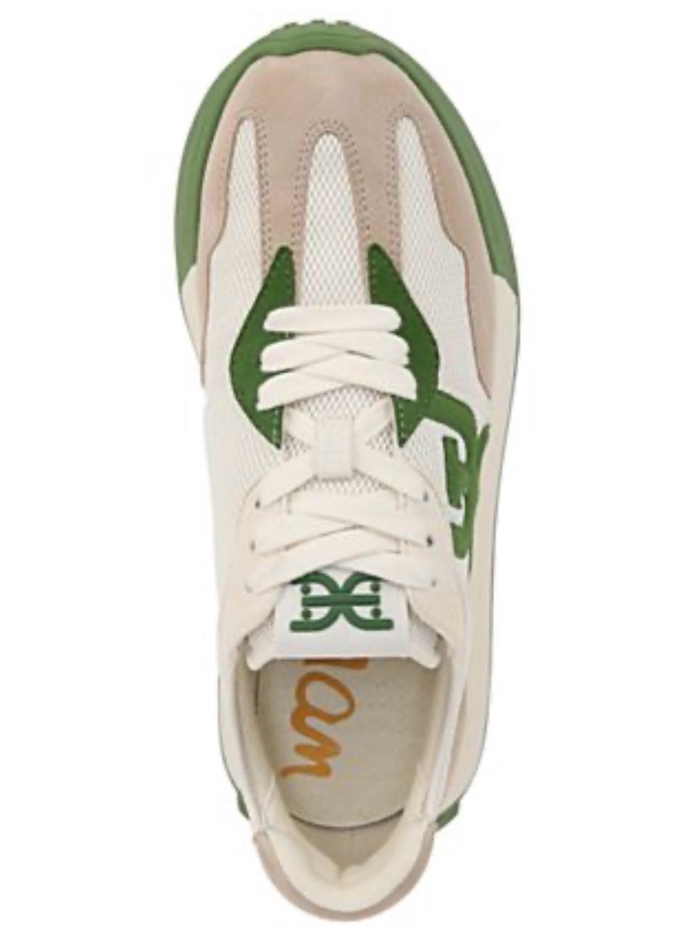 Sam Edelman Cream and Green Suede-Trim Sneaker